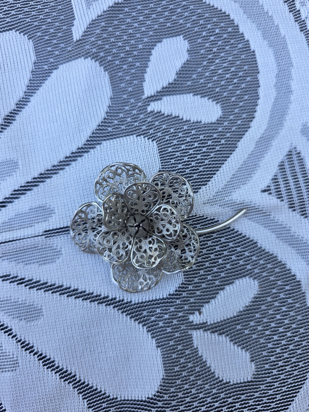 Vintage Silver Filigree Flower Brooch Pin - Elegant Silver Floral Jewelry